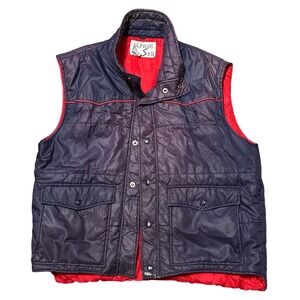 Alpine Ski Puffer Vest Blue Red Quilted Snap Front Pockets Outdoor Gorpcore